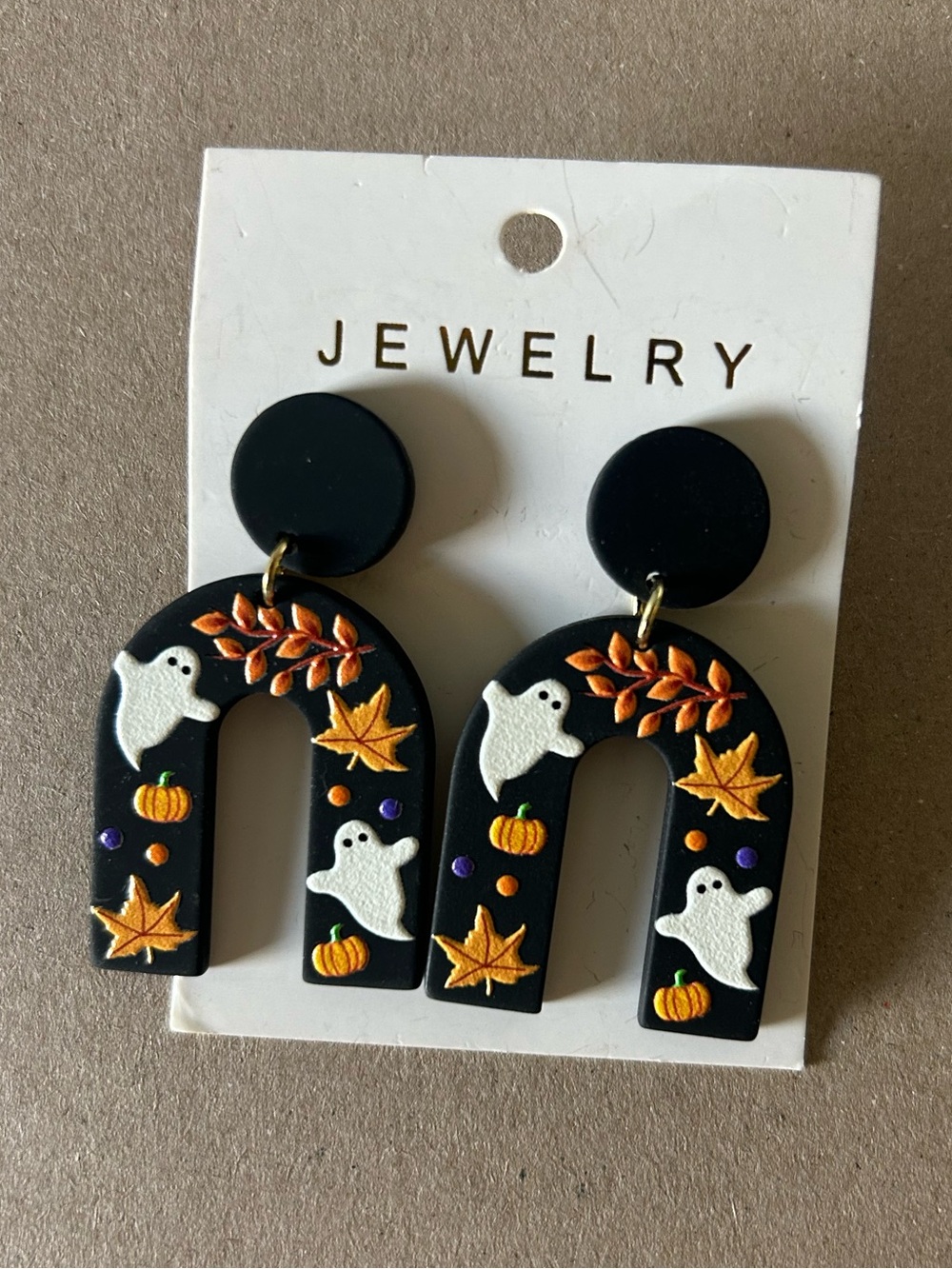 Black Halloween Ghost & Pumpkin Geometric Dangle Earrings